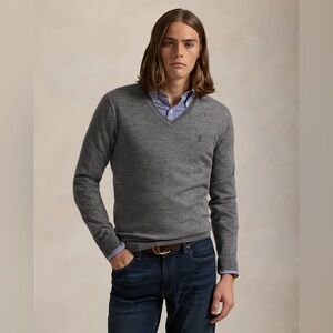 Polo Ralph Lauren Pima Cotton V neck Pullover Charcoal Grey 2 LT